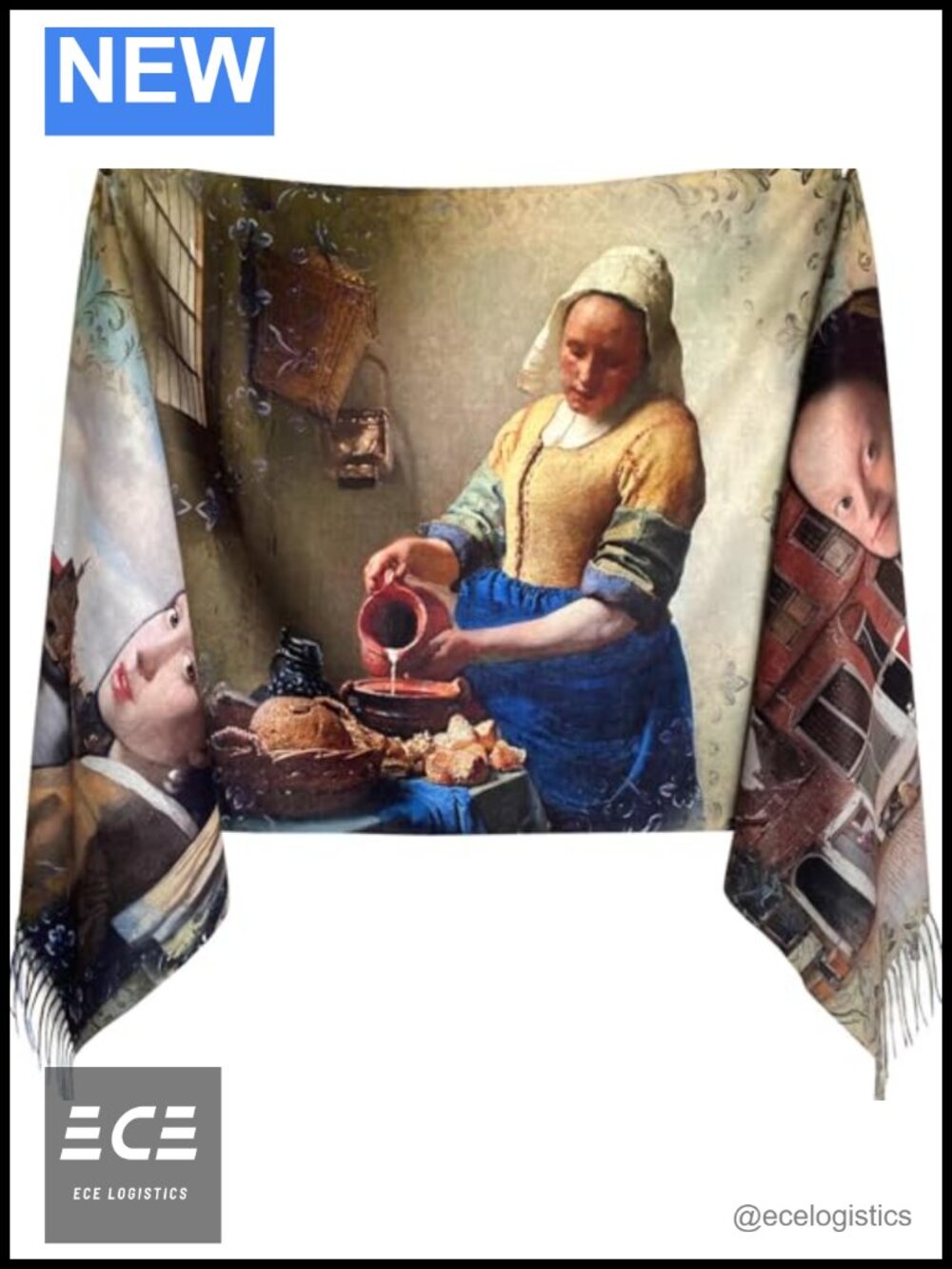 Vermeer Art Scarf Acrylic Reversible Museum Gift Fringe